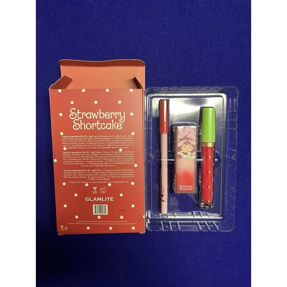 GLAMLITE STRAWBERRY SHORTCAKE BERRY SWEET LIP KIT LIPSTICK GLOSS LINER NEW